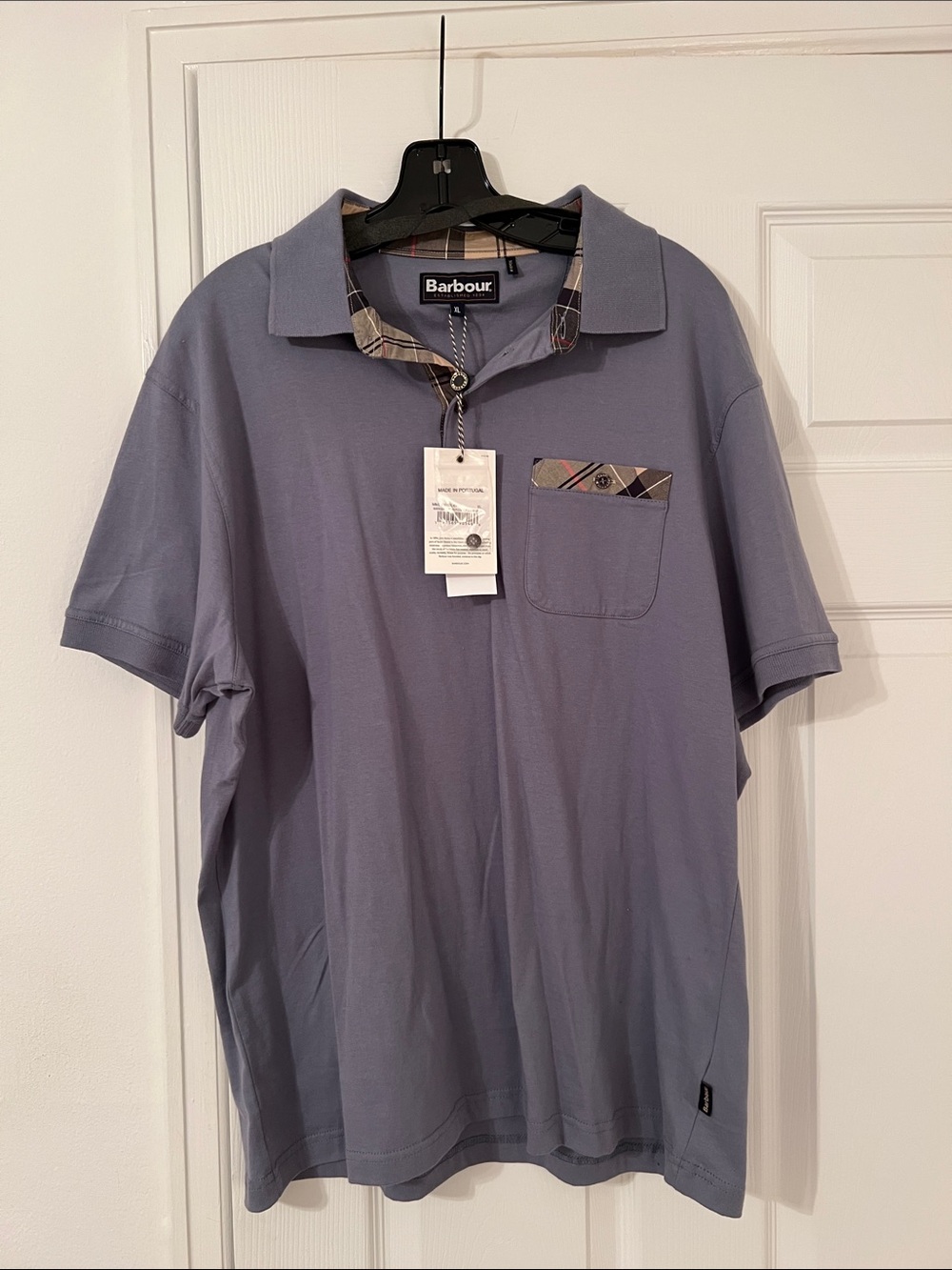 Barbour Men’s Blue Tartan Pocket Polo Shirt XL NWT